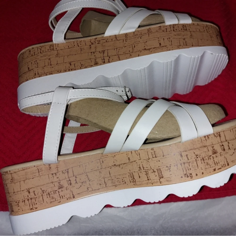 Yoki White and Tan Platform Sandals
